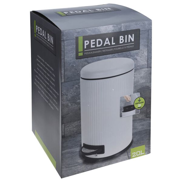 Excellent Houseware Pedal Bin with Soft-Closing Lid 20 L Matt White