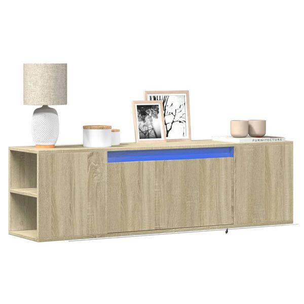 vidaXL TV Wall Cabinet with LED Lights Sonoma Oak 135x31x39.5 cm