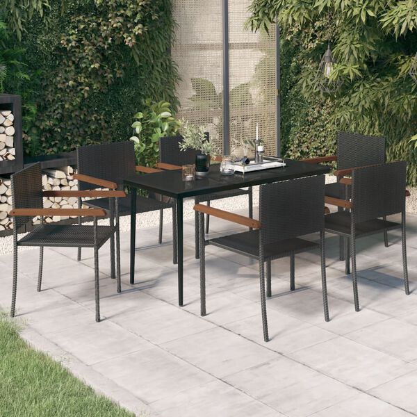 vidaXL 7 Piece Garden Dining Set Black