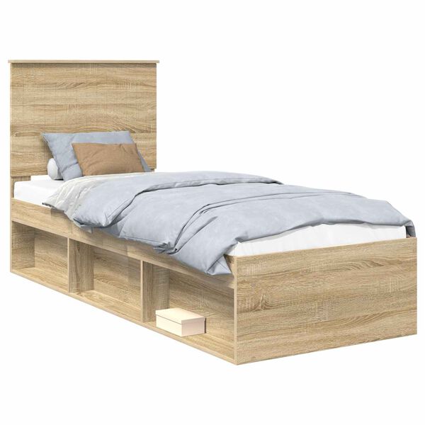 vidaXL Bed Frame with Headboard Sonoma Oak 75 x 190 cm Solid Pine Wood