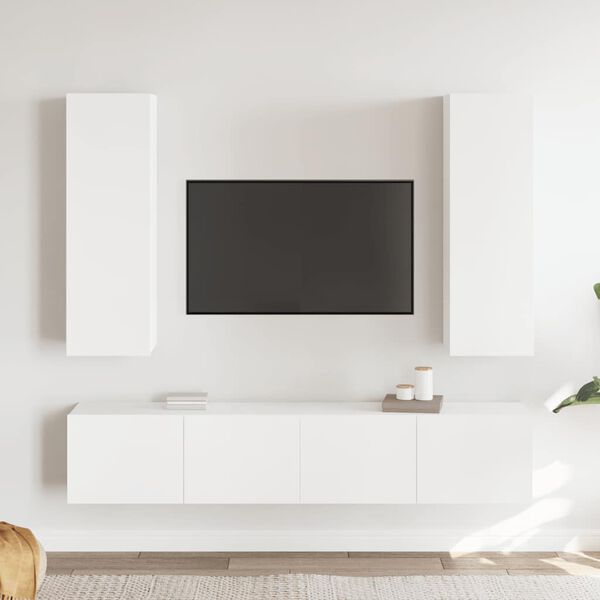 vidaXL 4 Piece TV Cabinet Set White Engineered Wood