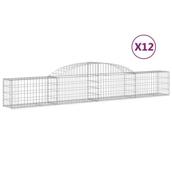 vidaXL Arched Gabion Baskets 12 pcs 300x30x40/60 cm Galvanised Iron