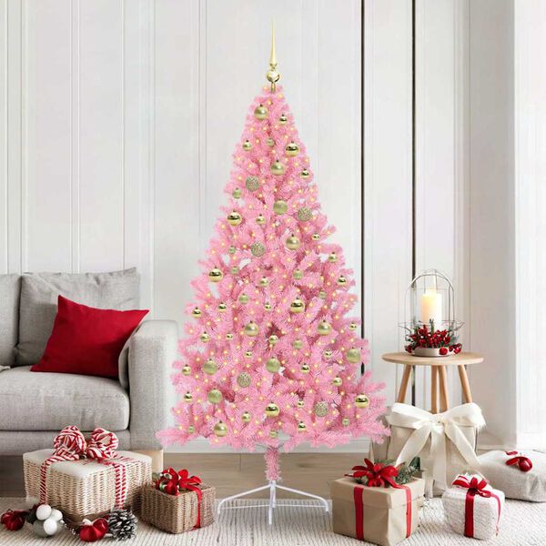 vidaXL Artificial Pre-lit Christmas Tree with 300 LEDs Pink 180 cm PVC