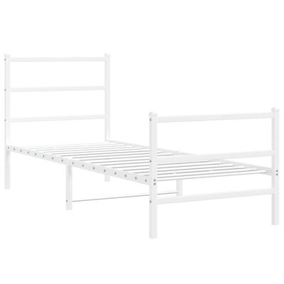 vidaXL Metal Bed Frame with Headboard and Footboard White 75x190 cm Small Single