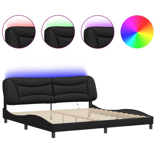 vidaXL Bed Frame with LED without Mattress "Hvar" Black 200x200 cm