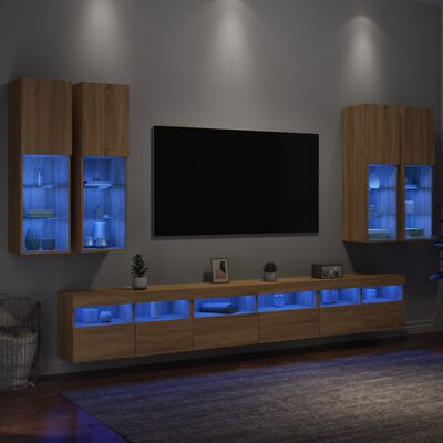 vidaXL 7 Piece TV Wall Cabinet Set with LED Lights Sonoma Oak