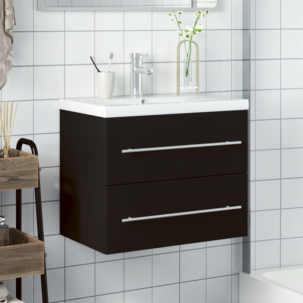 vidaXL Bathroom Sink Cabinet with Built-in Basin Black