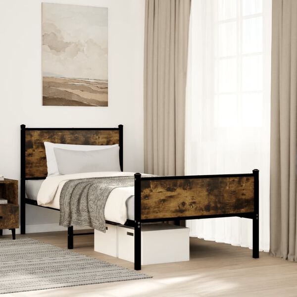 vidaXL Metal Bed Frame without Mattress Smoked Oak 75x190 cm Small Single