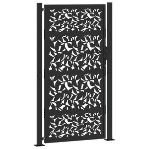 vidaXL Garden Gate Black 100x175 cm Steel Leaf Design