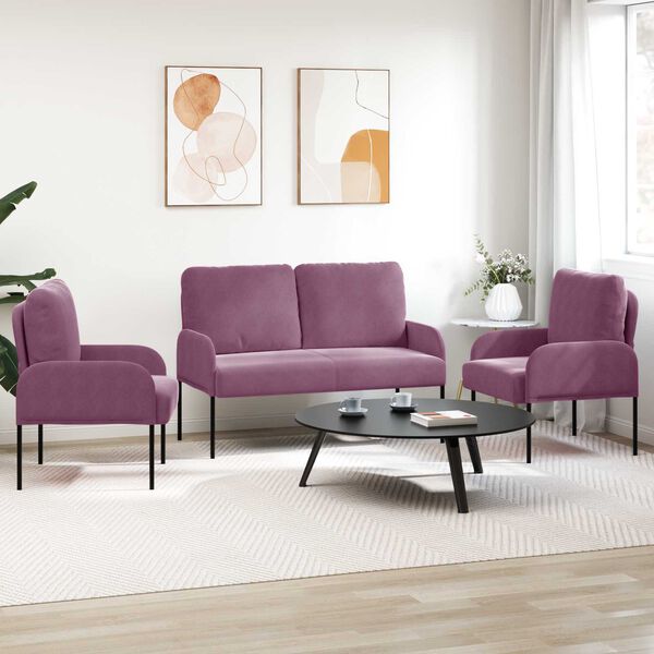 vidaXL Sofa Sets with Cushion 3 pcs Purple 115 x 56 x 80 cm Plywood