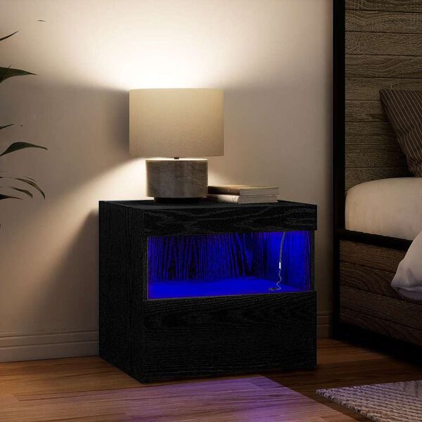 vidaXL Bedside Cabinet Black Oak 50 x 40 x 45 cm Engineered Wood