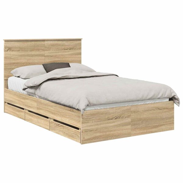 vidaXL Bed Frame with Drawer Sonoma Oak 120 x 200 cm Engineer Wood