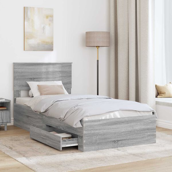 vidaXL Bed Frame Grey Sonoma and Silver 75 x 190 cm Engineered Wood