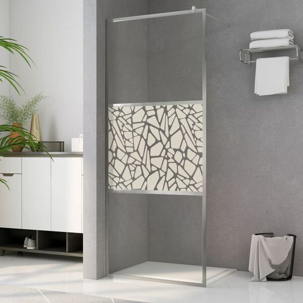 vidaXL Walk-in Shower Wall ESG Glass with Stone Design 115x195 cm