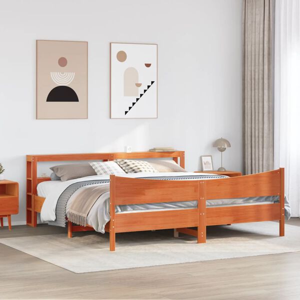 vidaXL Bed Frame with Headboard Wax Brown 200x200 cm Solid Wood Pine