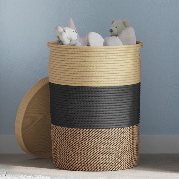 vidaXL Storage Basket with Lid Black and Beige Ø37x50 cm Cotton