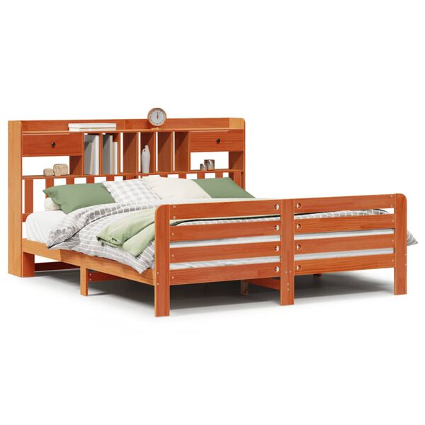 vidaXL Bookcase Bed without Mattress Wax Brown 200x200 cm Solid Wood Pine