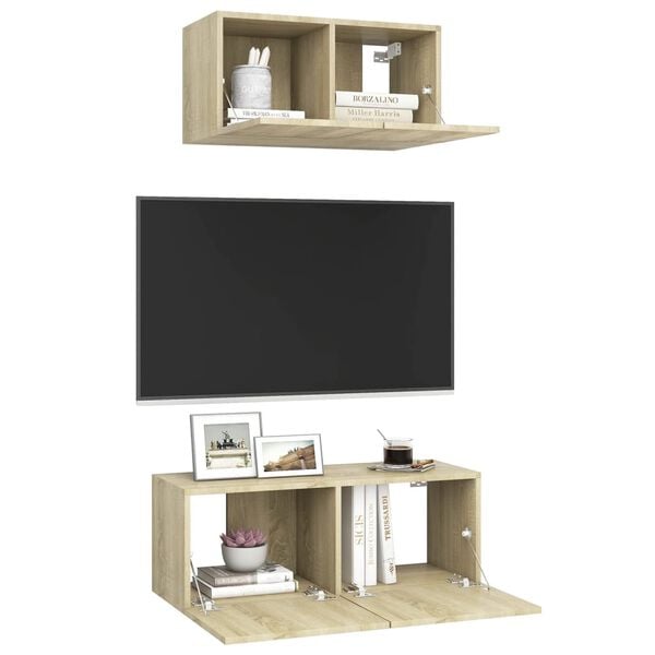 vidaXL 2 Piece TV Cabinet Set Sonoma Oak Engineered Wood