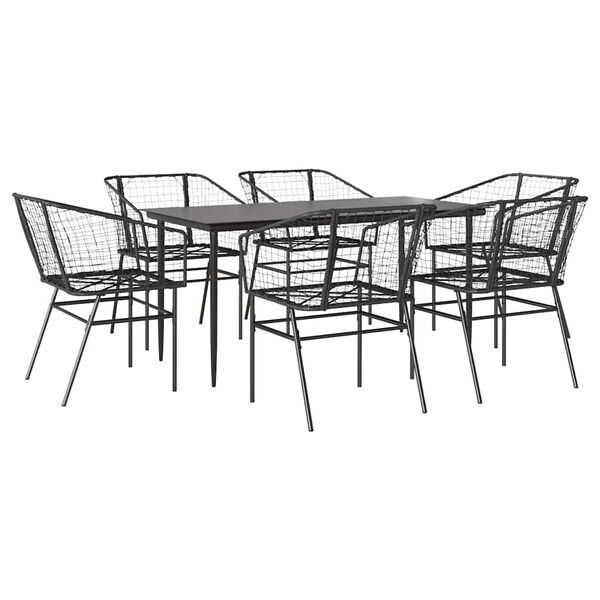 vidaXL 7 Piece Garden Dining Set Black Poly Rattan Glass