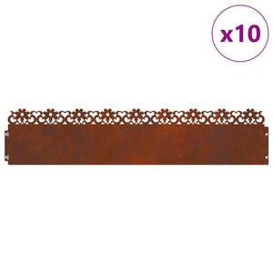 vidaXL Lawn Edgings 10 pcs Rusty 103 x 0.05 x 22 cm Weathering Steel