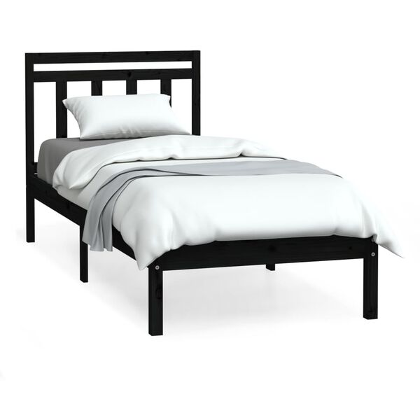 vidaXL Bed Frame without Mattress Black Small Single Solid Wood