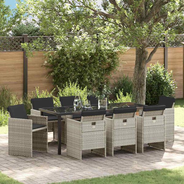 vidaXL Garden Dining Set 9 pcs Light Grey Poly Rattan