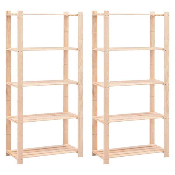 vidaXL 5-Tier Storage Racks 2 pcs 80x38x170 cm Solid Pinewood 250 kg
