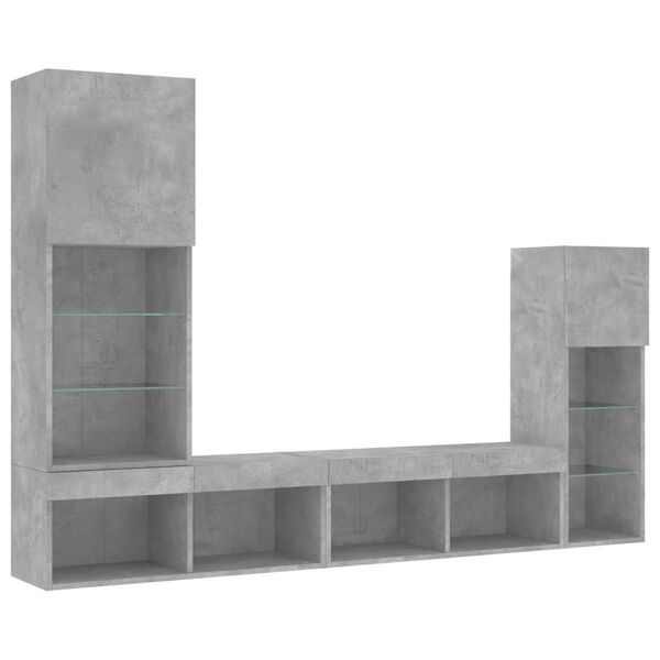 vidaXL 4 Piece TV Wall Units with LED Concrete Grey Engineered Wood