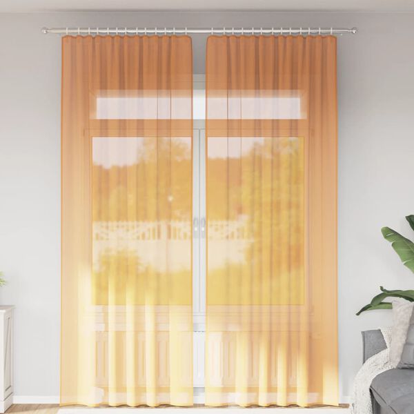 vidaXL Voile Curtains with Rod Pockets 2 pcs Orange