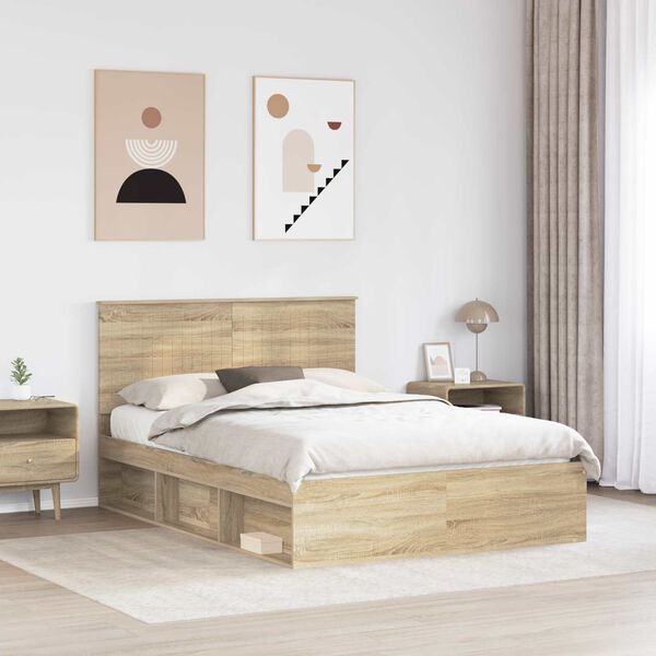 vidaXL Bed Frame Sonoma Oak 135 x 190 cm Solid Pine Wood