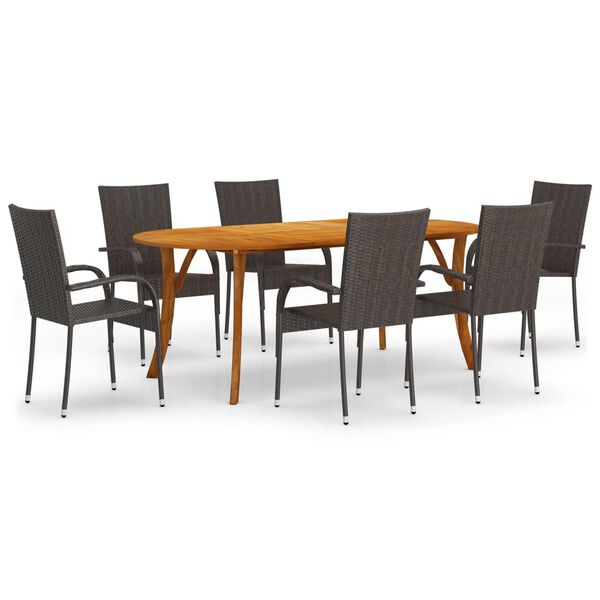 vidaXL 7 Piece Garden Dining Set Brown
