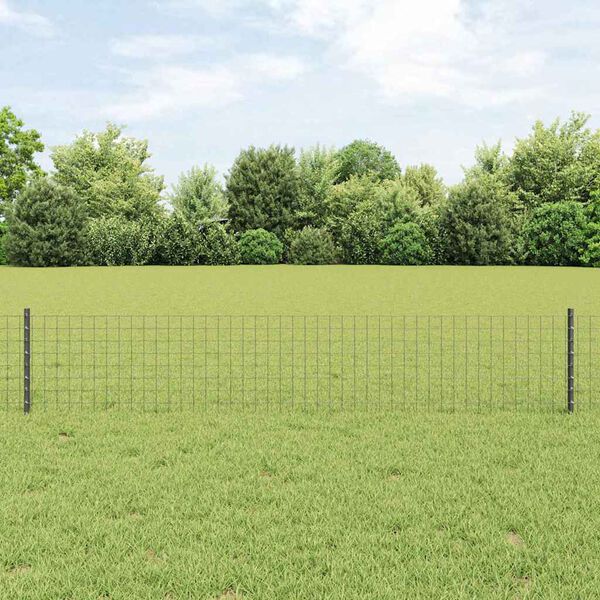 vidaXL Fence with Post Grey 0.4 x 10 m Steel and PVC