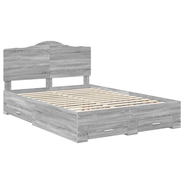 vidaXL Bed Frame with Drawer Grey Sonoma 160 x 200 cm Engineered Wood