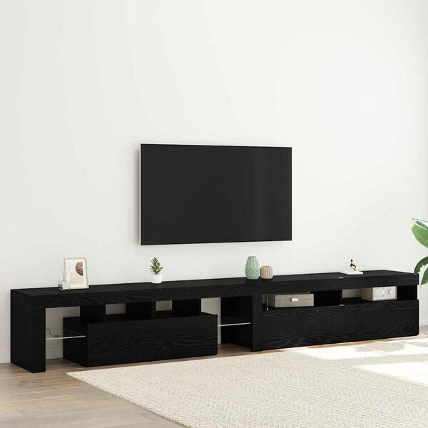 vidaXL TV Cabinet 2 pcs Black Oak 260 x 37 x 40 cm Engineered Wood