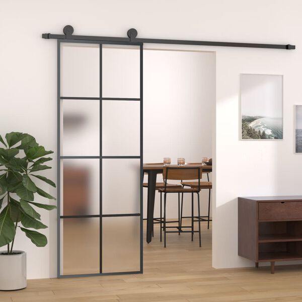 vidaXL Sliding Door with Hardware Set 76x205 cm ESG Glass&Aluminium