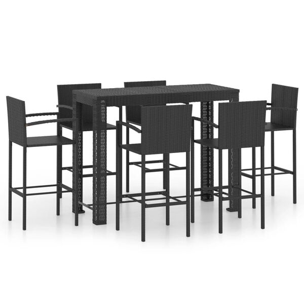 vidaXL 7 Piece Outdoor Bar Set with Armrest Poly Rattan Black