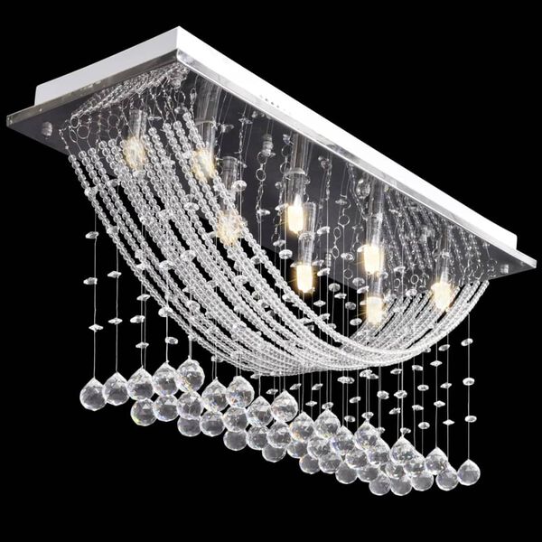 vidaXL White Ceiling Lamp with Glittering Glass Crystal Beads 8 x G9 29 cm