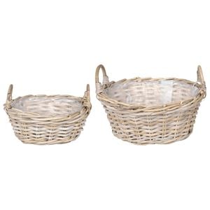 vidaXL Planter Basket with Storage 2 pcs Grey Lacak Rattan
