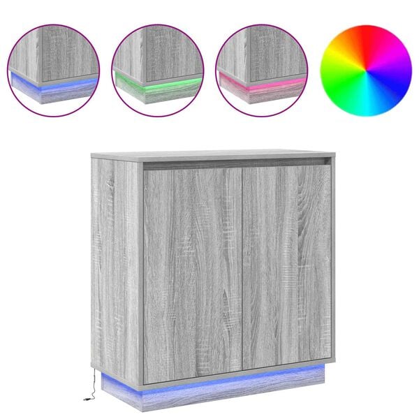 vidaXL LED Sideboard Grey Sonoma 71 x 34.5 x 75 cm Engineered Wood