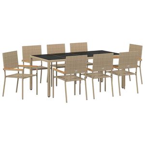 vidaXL Garden Dining Set 9 pcs Beige Poly Rattan