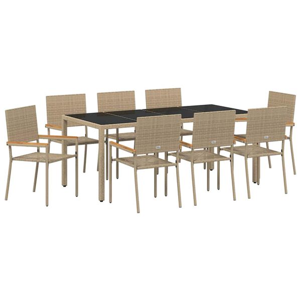vidaXL Garden Dining Set 9 pcs Beige Poly Rattan