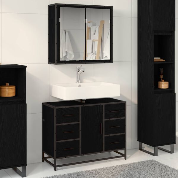 vidaXL Bathroom Furniture Set 2 pcs Black Oak Engineered Wood