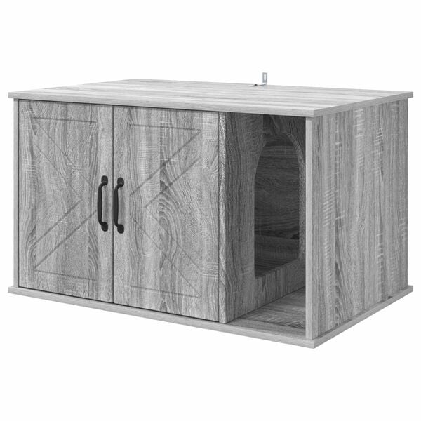 vidaXL Cat House Grey Sonoma 85 x 55 x 50 cm Engineered Wood