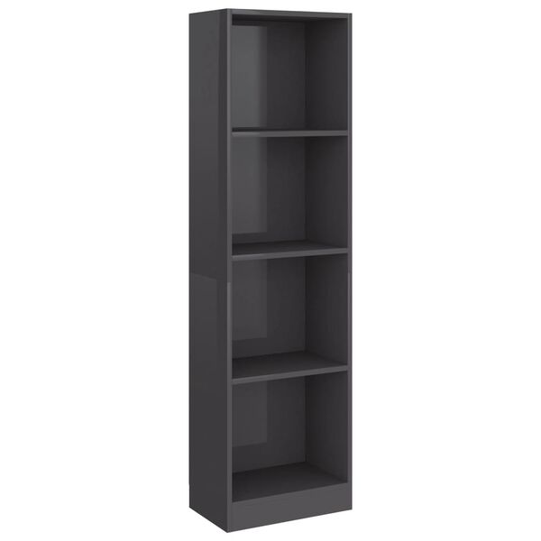 vidaXL 4-Tier Book Cabinet High Gloss Grey 40x24x142 cm Engineered Wood
