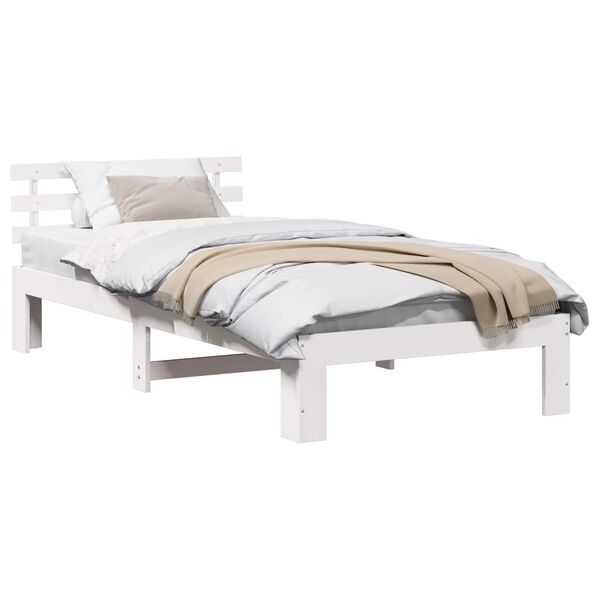 vidaXL Bed Frame with Headboard White 100 x 200 cm Solid Pine Wood