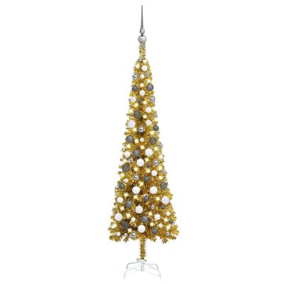 vidaXL Slim Pre-lit Christmas Tree with Ball Set Gold 150 cm