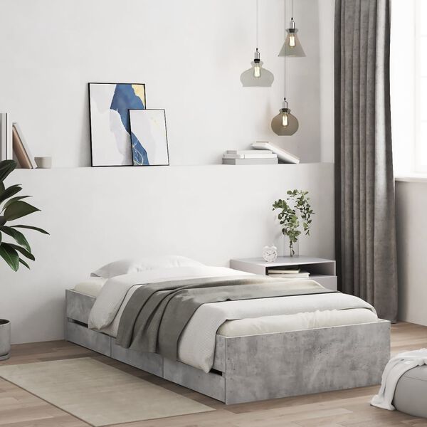 vidaXL Bed Frame with Drawers without Mattress Concrete Grey 90x190 cm Single
