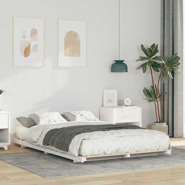vidaXL Floor Bed Frame White 120 x190 cm Solid pine wood