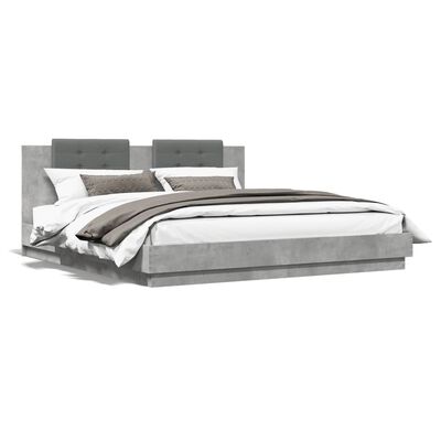 vidaXL Bed Frame with Headboard and LED Lights Concrete Grey 180x200 cm Super King