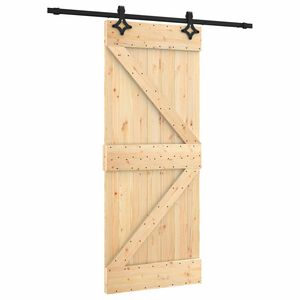 vidaXL Sliding Door Natural and Black 85 x 210 cm Solid Pine Wood